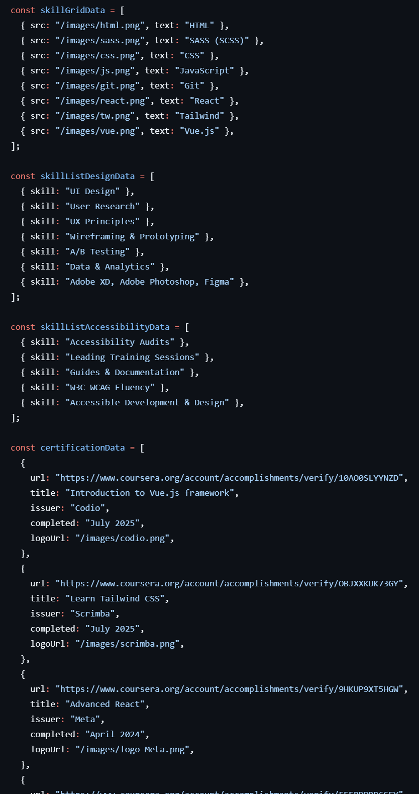 Example of dynamic data and props